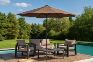 Parasol circulaire 3m droit avec LED chocolat en aluminium Manarola photo d'ambiance