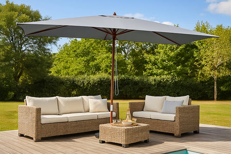 Parasol rectangulaire droit 3x2 gris en bois Pise photo d'ambiance