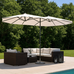 Parasol rectangulaire double 2.7x4.6 écru Venice mise en situation