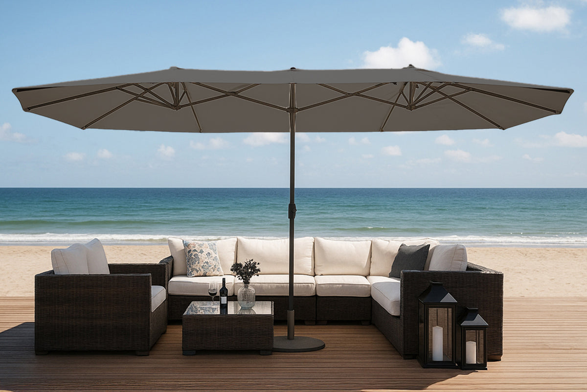 Parasol rectangulaire double 2.7x4.6 gris Venice photo d'ambiance