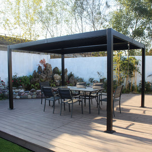 Pergola bioclimatique à double bloc de lames avec structure en aluminium gris Hydra 4x3m de 3/4