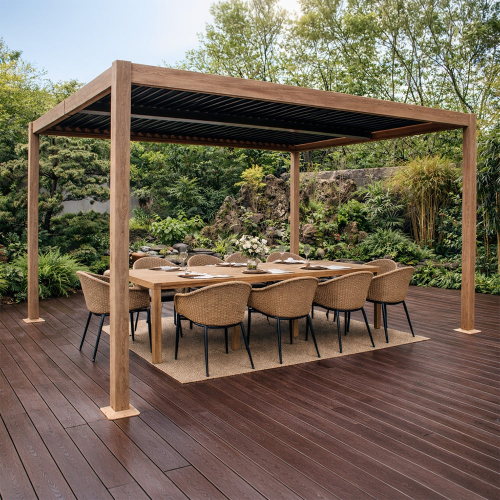pergola aluminium acier 4x3m effet bois corfu