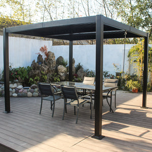 Pergola bioclimatique à double bloc de lames avec structure en aluminium gris Hydra 3x3m de 3/4