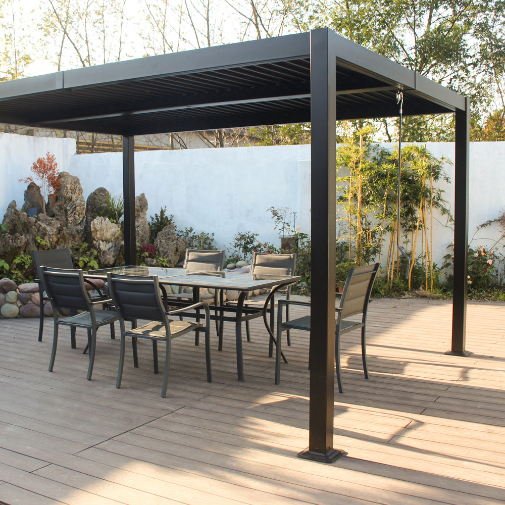 Pergola bioclimatique 4x3m structure et lames en aluminium gris Naxos de 3/4