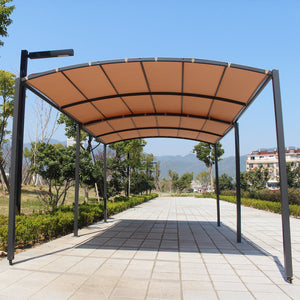 Pergola rétractable extensible et carport 9m2 jusqu'à 16m2 gris et beige forme ouverte vue de dessous