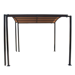 Pergola rétractable extensible et carport 9m2 jusqu'à 16m2 gris et beige fond blanc forme fermée