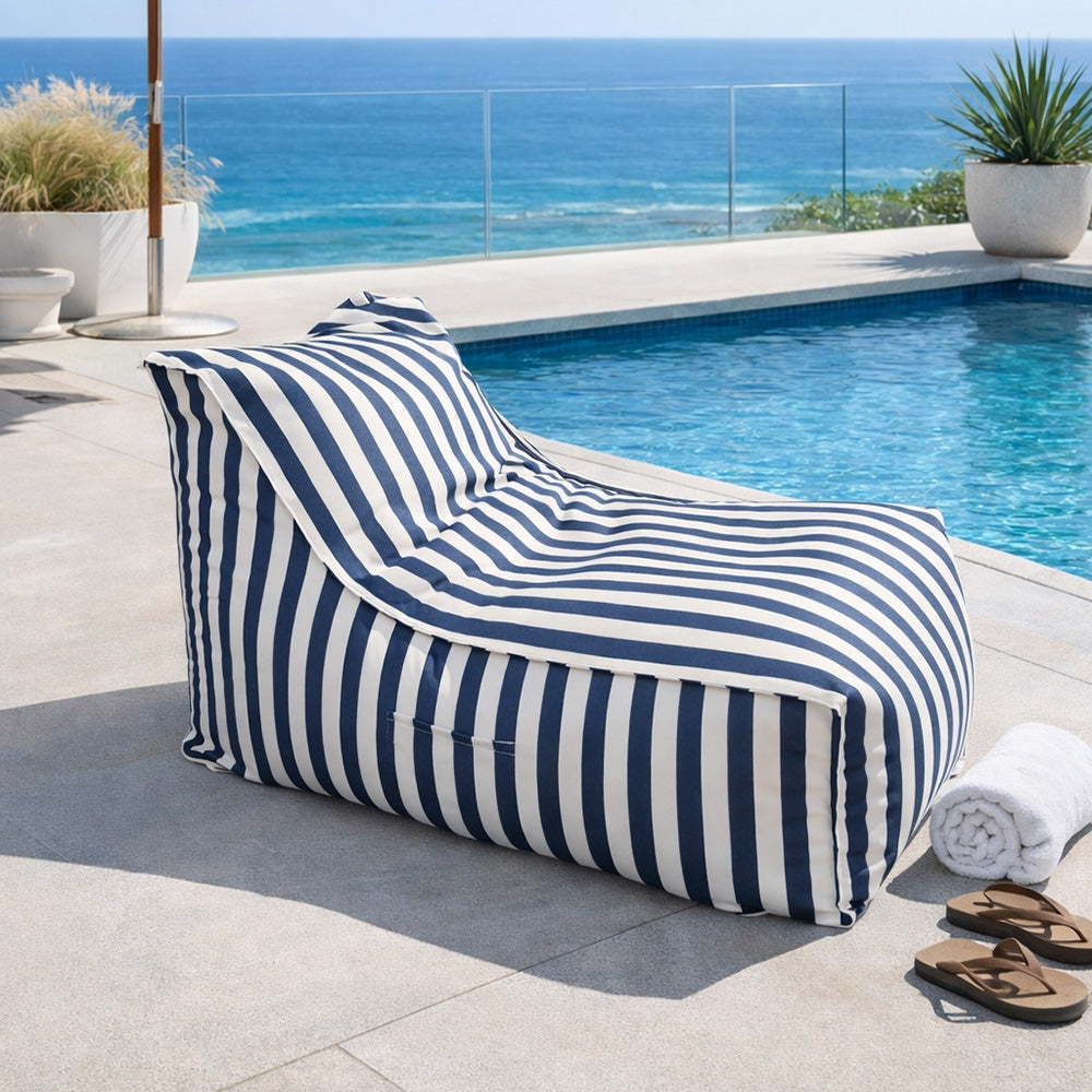 Pouf extérieur motif rayure bleu blanc Positano