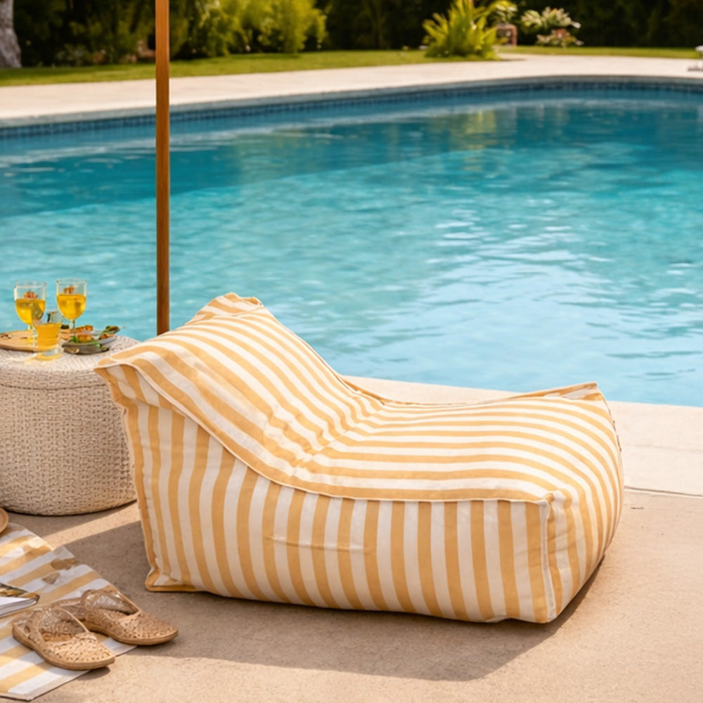 Pouf extérieur motif rayure jaune blanc Positano
