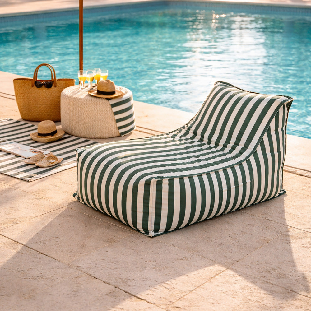 Pouf extérieur motif rayure vert blanc Positano