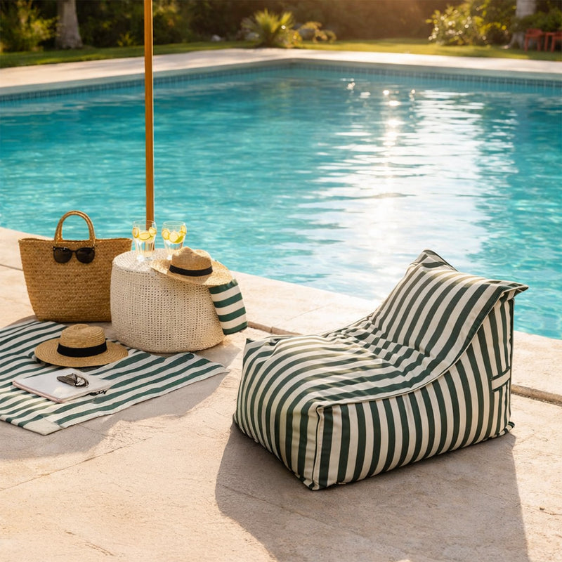 Pouf extérieur motif rayure vert blanc Positano