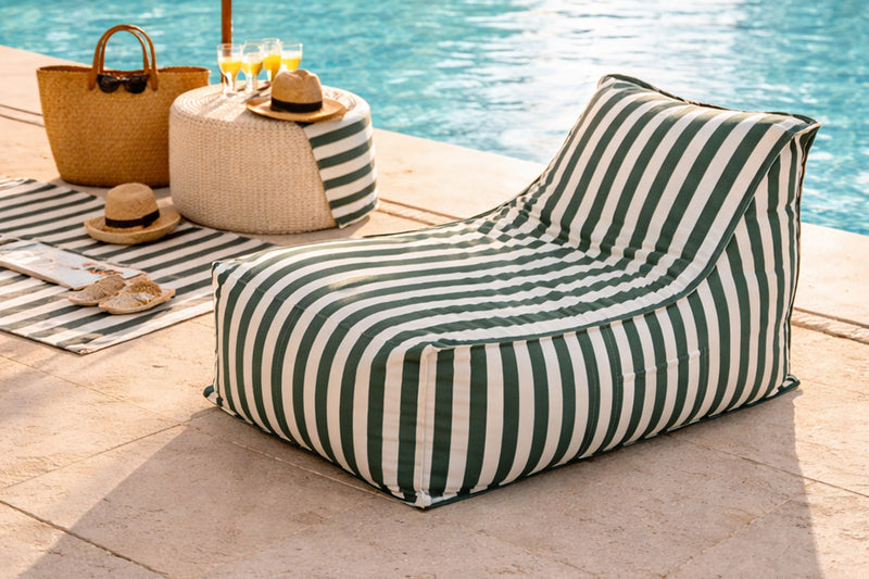 Pouf extérieur motif rayure vert blanc Positano