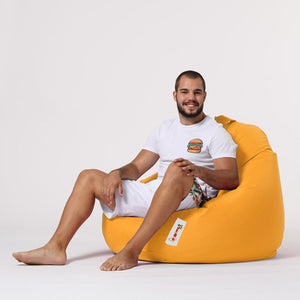 Pouf poire d'extérieur en mousse de polystyrène expansée recyclée Ohau jaune confortable