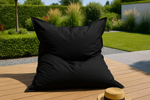 Pouf rectangle XXL en mousse de polystyrène expansée recyclée Moku noir assise d'extérieur