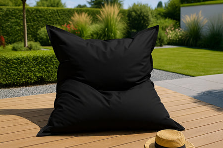 Pouf rectangle XXL en mousse de polystyrène expansée recyclée Moku noir assise d'extérieur