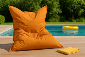 Pouf rectangle XXL en mousse de polystyrène expansée recyclée Moku orange assise d'extérieur