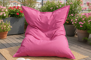 Pouf rectangle XXL en mousse de polystyrène expansée recyclée Moku rose assise d'extérieur