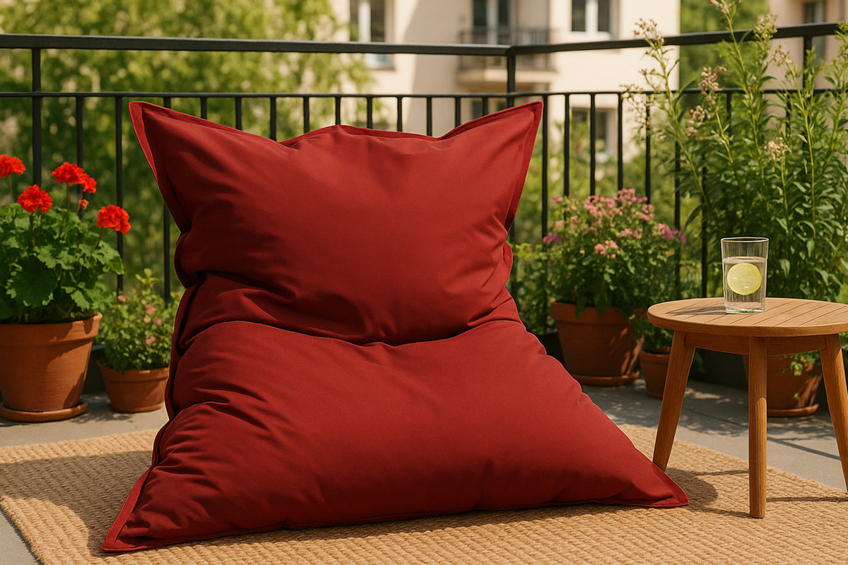 Pouf rectangle XXL en mousse de polystyrène expansée recyclée Moku rouge assise d'extérieur