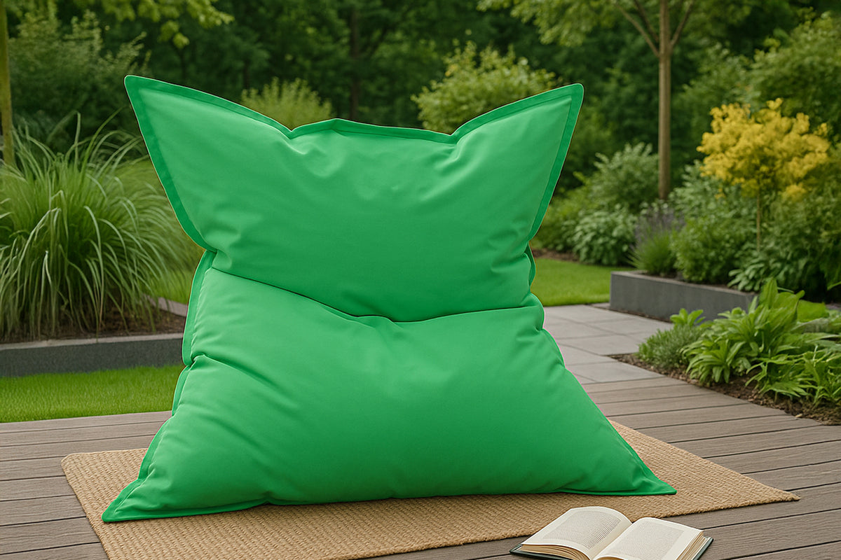 Pouf rectangle XXL en mousse de polystyrène expansée recyclée Moku vert assise d'extérieur