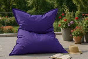 Pouf rectangle XXL en mousse de polystyrène expansée recyclée Moku violet assise d'extérieur