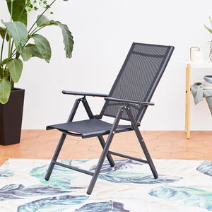 Salon de jardin 10 places extensible en aluminium gris Brescia chaises inclinables en toile de textilène ultra résistante