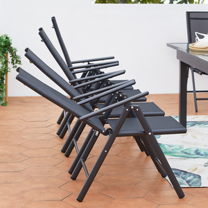 Salon de jardin 10 places extensible en aluminium gris Brescia chaises inclinables 