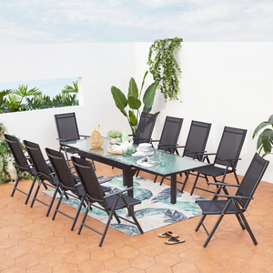 Salon de jardin 10 places extensible en aluminium gris Brescia ensemble complet