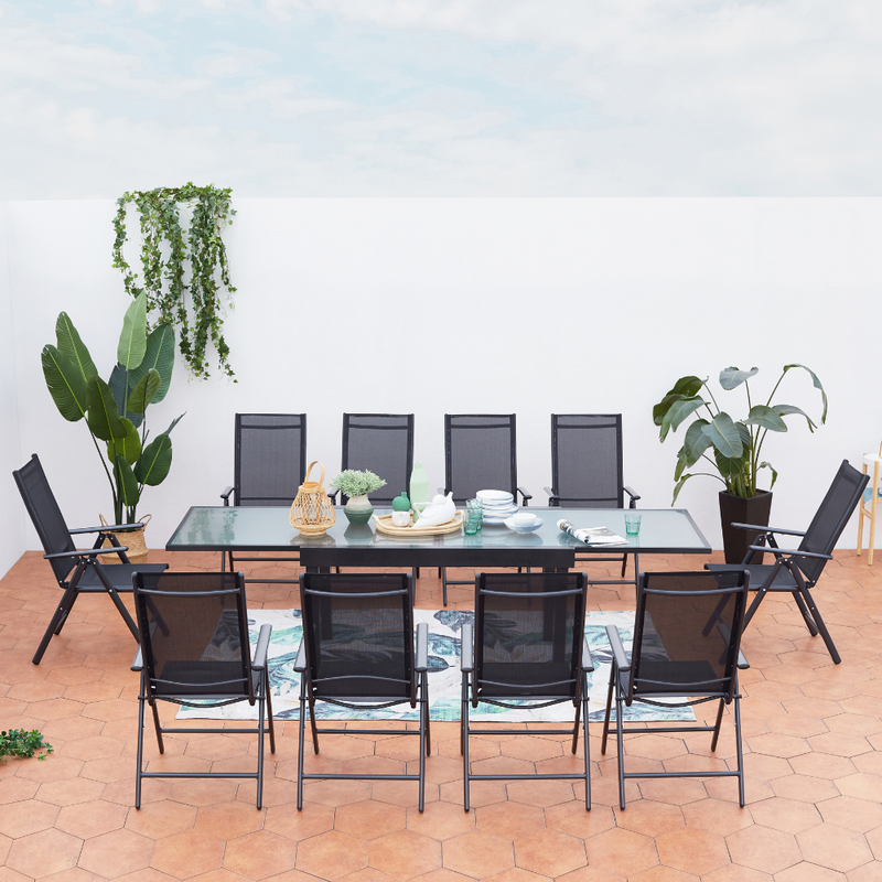 Salon de jardin 10 places extensible en aluminium gris Brescia de face