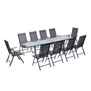 Salon de jardin 10 places extensible en aluminium gris Brescia ensemble complet sur fond blanc