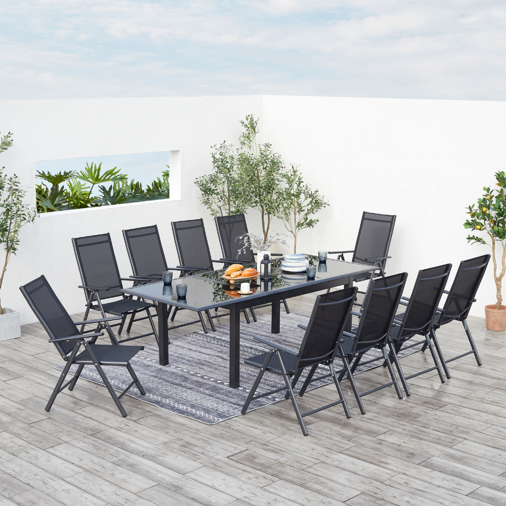 salon de jardin extensible en aluminium gris de 10 places Ravenne de 3/4