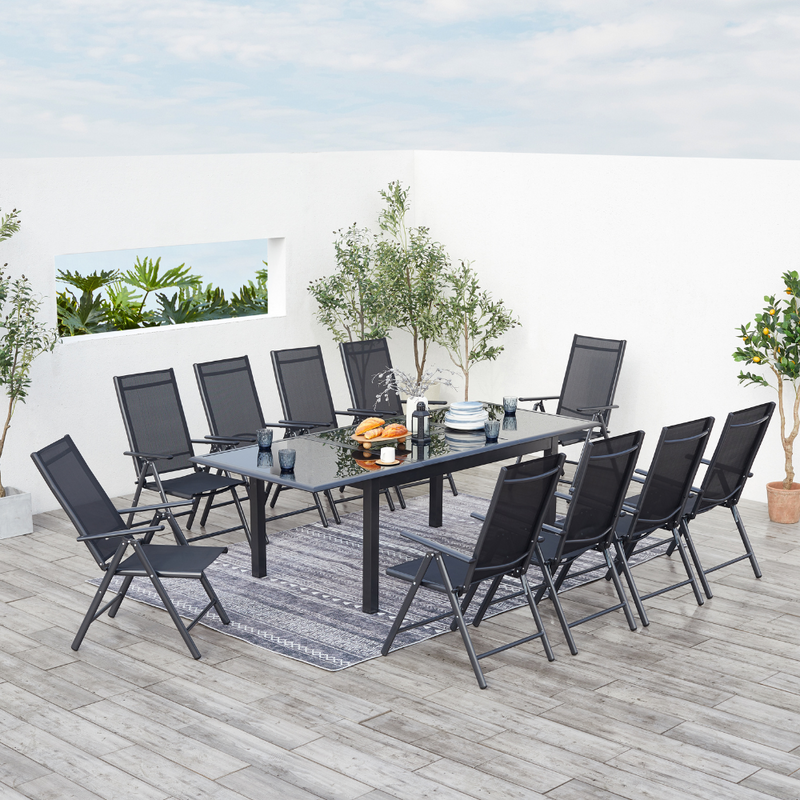 salon de jardin extensible en aluminium gris de 10 places Ravenne de 3/4