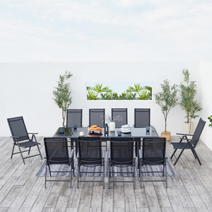 salon de jardin extensible en aluminium gris de 10 places Ravenne de face