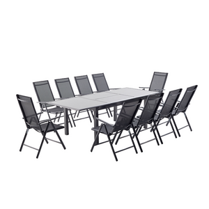 salon de jardin extensible en aluminium gris de 10 places Ravenne sur fond blanc