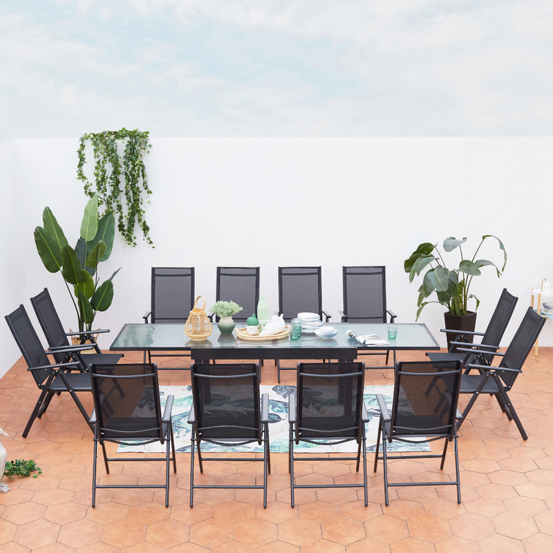 Salon de jardin 12 personnes extensible en aluminium gris Brescia de face