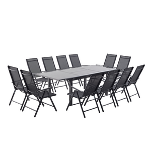 salon de jardin extensible en aluminium gris de 12 places Ravenne sur fond blanc