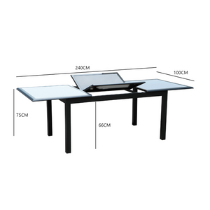 salon de jardin extensible en aluminium gris de 12 places Ravenne mesures de la table ouverte