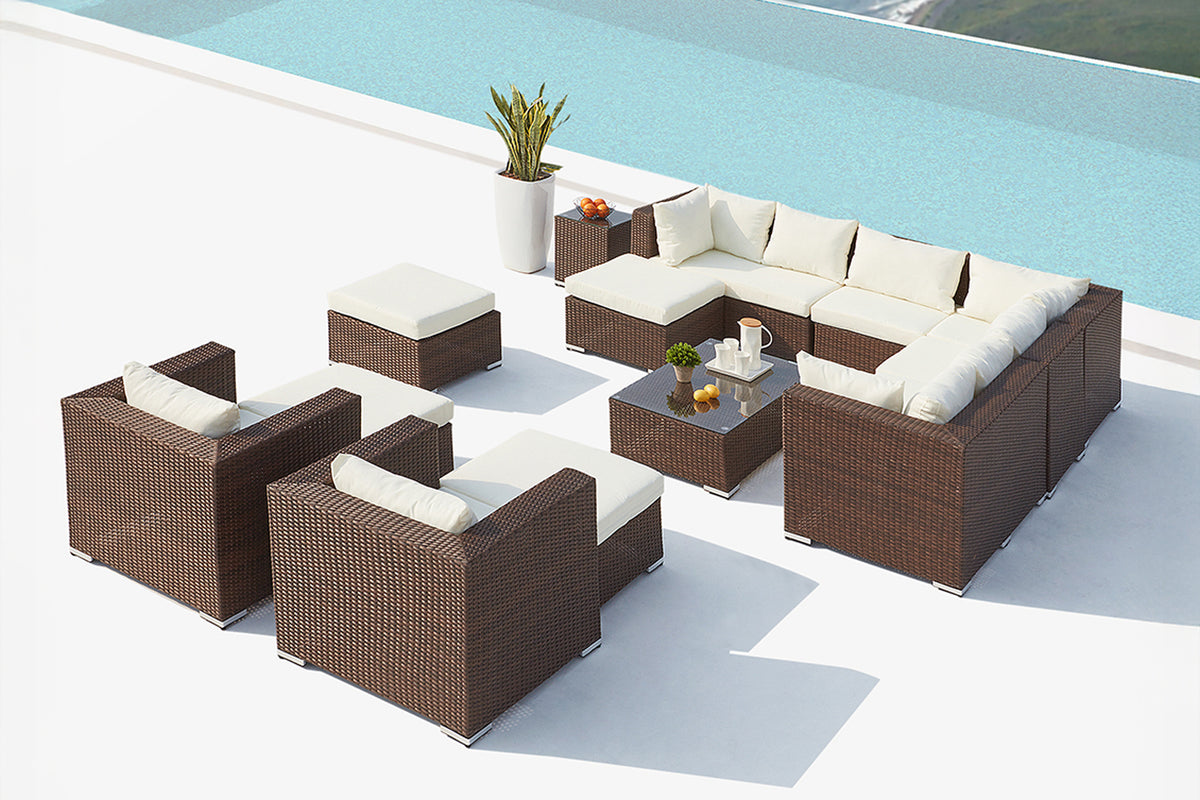 Salon de jardin modulable 13/14 places marron et blanc Stalla photo d'ambiance