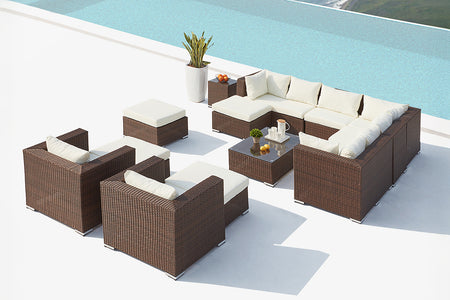 Salon de jardin modulable 13/14 places marron et blanc Stalla photo d'ambiance