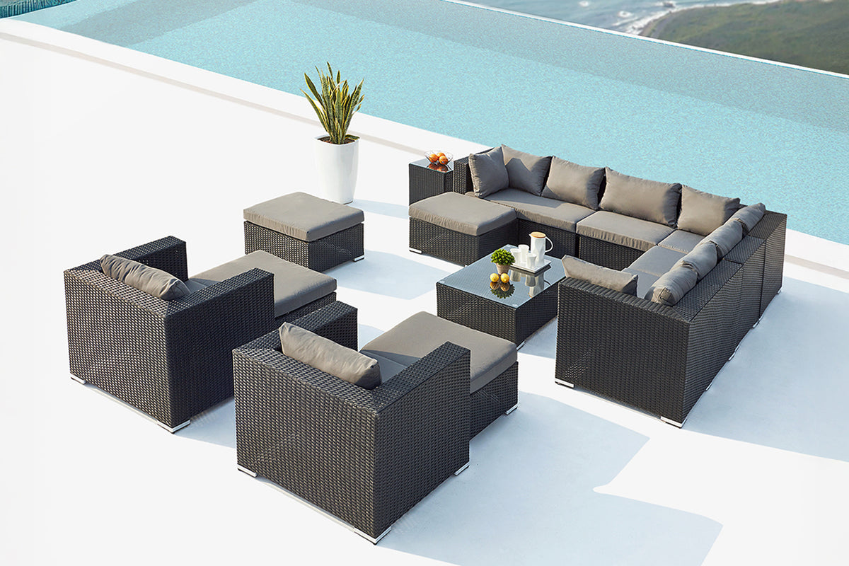 Salon de jardin modulable 13/14 places noir et gris Stalla photo d'ambiance