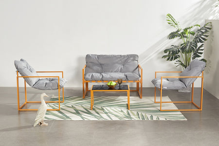 Salon de jardin 4 places contemporain brun et gris Rabat photo d'ambiance