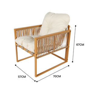 Salon de jardin 4 places effet rotin marron et blanc Turini dimensions fauteuil