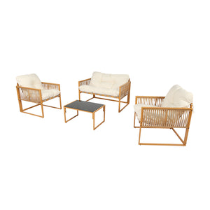 Salon de jardin 4 places effet rotin marron et blanc Turini packshot 