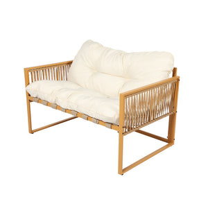Salon de jardin 4 places effet rotin marron et blanc Turini packshot canapé 2 places