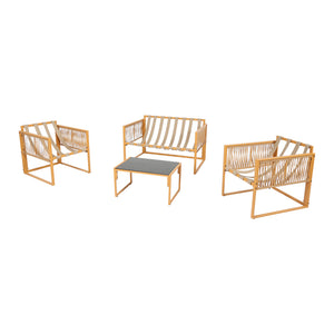 Salon de jardin 4 places effet rotin marron et blanc Turini packshot structure ensemble complet