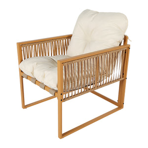 Salon de jardin 4 places effet rotin marron et blanc Turini packshot fauteuil