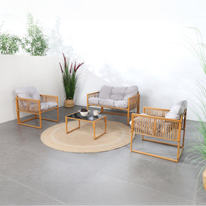 Salon de jardin 4 places effet rotin marron et gris clair Turini ensemble complet
