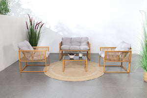 Salon de jardin 4 places effet rotin marron et gris clair Turini photo d'ambiance