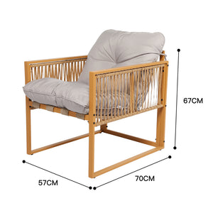 Salon de jardin 4 places effet rotin marron et gris clair Turini dimensions du fauteuil