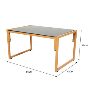 Salon de jardin 4 places effet rotin marron et gris clair Turini dimensions de la table