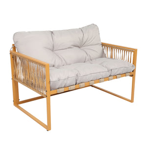 Salon de jardin 4 places effet rotin marron et gris clair Turini packshot canapé 2 places