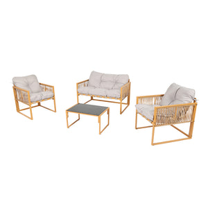 Salon de jardin 4 places effet rotin marron et gris clair Turini packshot ensemble complet
